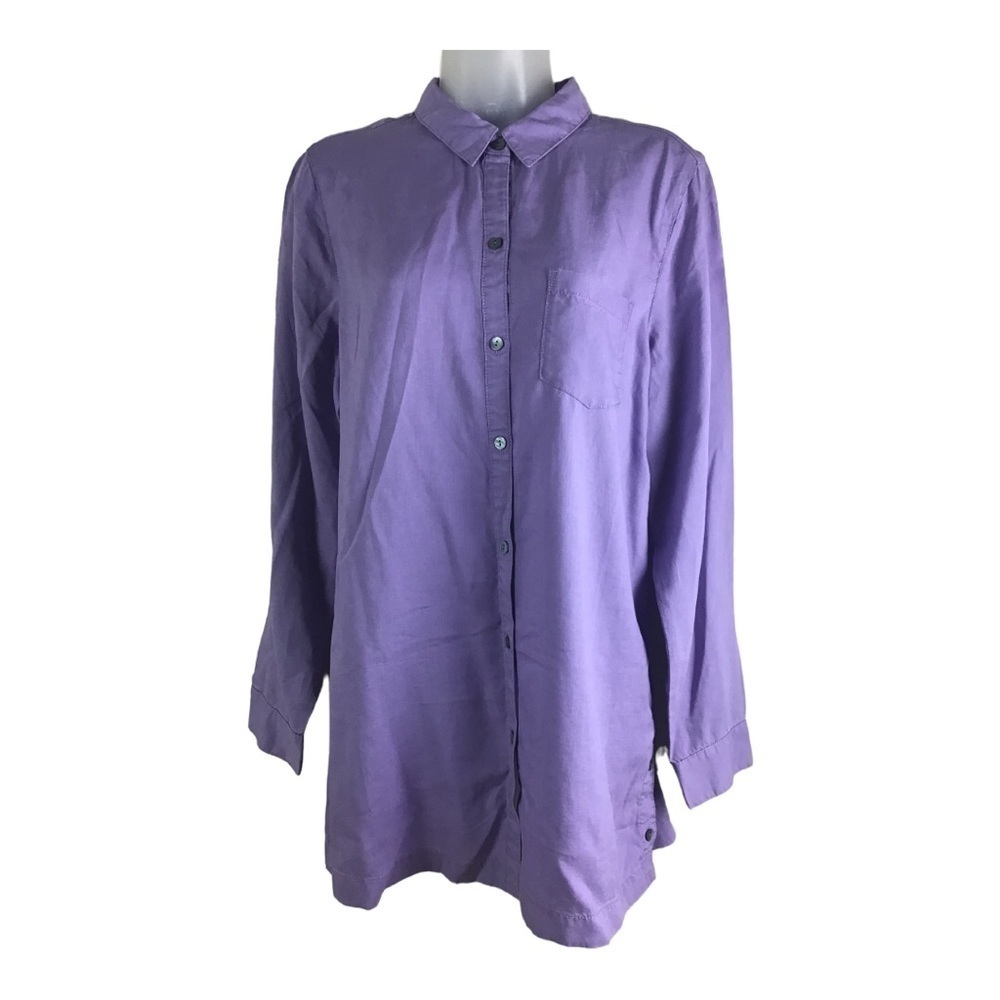 J. Jill Women’s Size Medium Viola Purple Button Down Shirt Button Sides Tencel - Picture 2 of 12